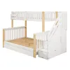 A white and wood bunk bed with stairs and drawers, shown from a side angle against a white background. Náhled obrázku produktu