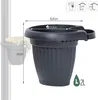 A dark gray planter pot with dimensions and capacity indicated by text and icons. Náhľad obrázku produktu