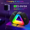 A charging dock for Nintendo Switch Joy-Cons with RGB lighting, plugged into a wall adapter. Produktbild-Vorschau