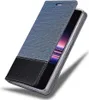 A phone case with a blue fabric and black leather exterior. Náhled obrázku produktu