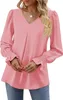 ASKSA Damen Bluse V-Ausschnitt Chiffon Plissee Produktbild-Vorschau 4