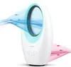 A white bladeless fan with blue and pink air flow graphics. Produktbild-Vorschau