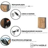 Collage of product features for a bathroom cabinet, showing material, assembly, accessories, and cleaning. Podgląd zdjęcia produktu