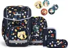 A set of school bags and accessories with a colorful confetti pattern and bear/unicorn motifs. Voir les images du produit