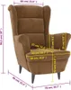 A brown velvet armchair with dimensions indicated by yellow lines and text. Produktbild-Vorschau
