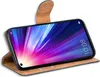 A smartphone in a brown flip case, displayed at an angle against a white background. Náhled obrázku produktu