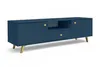 A dark blue TV stand with gold legs and handles, shown against a white background. Voir les images du produit
