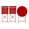 A red bistro set consisting of a round table and two chairs, displayed on a white background. Náhľad obrázku produktu