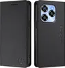 A black leather flip wallet case for a smartphone, shown from the front and back. Produktbild-Vorschau