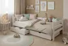 A child's bedroom with a white bed and drawers, decorated with wall art and stuffed animals. Produktbild-Vorschau