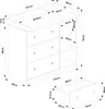 A technical drawing with dimensions of a changing table/dresser. Podgląd zdjęcia produktu