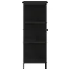 A tall, narrow black cabinet with three shelves, shown against a white background. Voir les images du produit
