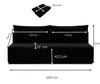 Diagram showing dimensions of a black sofa with a sleeping function. Voir les images du produit