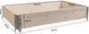 A wooden raised garden bed with metal corner brackets, shown with dimensions indicated by text overlays. Podgląd zdjęcia produktu