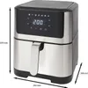 A front-side view of a silver and black air fryer with a digital display. Produktbild-Vorschau