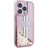 A pink hard case for an iPhone 15 Pro with liquid glitter and gold stripes. Náhľad obrázku produktu