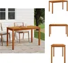 A collage of images showing a wooden garden table from different angles and in a setting. Náhled obrázku produktu