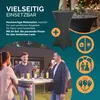 People are gathered around a table in an outdoor setting, with a graphic overlay describing the product's features. Anteprima dell’immagine prodotto