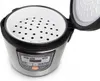 A multicooker with its lid open, showing the steaming basket inside. Produktbild-Vorschau