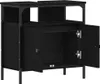 A black washbasin cabinet with open doors, showing the interior. Produktbild-Vorschau