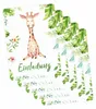 A stack of invitation cards with a giraffe illustration and jungle leaves. Produktbild-Vorschau
