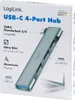 The image shows the retail packaging of a LogiLink USB-C 4-Port Hub. Produktbild-Vorschau