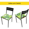 Two chairs with leaf-patterned cushions are shown from different angles. Produktbild-Vorschau