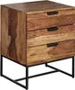 A wooden nightstand with three drawers and a black metal frame, shown against a white background. Anteprima dell’immagine prodotto