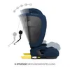 A navy blue child car seat is shown with a diagram illustrating its 5-stage recline adjustment. Náhled obrázku produktu
