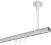 A white ceiling-mounted curtain rod with hooks. Produktbild-Vorschau