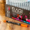 A close-up shot of a RAGI Dual Tip Marker Pens set, with one marker in the foreground and the packaging in the background. Produktbild-Vorschau