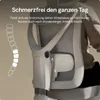 Close-up of the back of an ergonomic office chair, with a graphic illustrating spinal support and text highlighting comfort. Produktbild-Vorschau