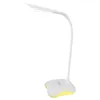 A white desk lamp with a flexible neck and a heart-shaped base, shown against a white background. Produktbild-Vorschau