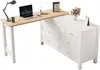 A white dresser with a light wood desk extension, featuring a laptop, lamp, and decorative items. Podgląd zdjęcia produktu