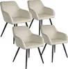 Four cream-colored dining chairs with black legs are arranged in a staggered formation against a white background. Náhled obrázku produktu