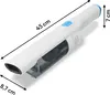 A white handheld vacuum cleaner with dimensions indicated by measurement lines and text. Produktbild-Vorschau