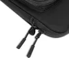 A close-up view of two black zipper pulls on a black bag. Produktbild-Vorschau