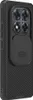 A black phone case with a camera cover is shown against a white background. Produktbild-Vorschau