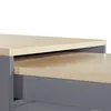 A close-up view of a gray table with a wooden surface. Produktbild-Vorschau
