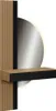 A modern vanity table with a wooden shelf and a round LED mirror. Produktbild-Vorschau