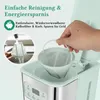 A hand is holding a coffee filter over a coffee maker. Inset image shows a coffee filter being rinsed under a faucet. Produktbild-Vorschau