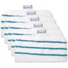 A stack of five white microfiber mop pads with blue stripes, each with a small white tag attached. Produktbild-Vorschau