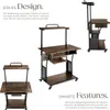 A collage of images showcasing a rustic-style computer desk with metal accents, presented from different angles and with descriptive text. Produktbild-Vorschau