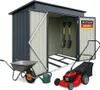 A garden shed with gardening tools, a wheelbarrow, a watering can, and a lawnmower. Anteprima dell’immagine prodotto