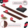 A collection of wooden planks, screws, and a folded fabric item, presented with text overlays and quantity indicators, suggesting a DIY kit or product components. Produktbild-Vorschau