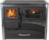 A wood-burning stove with an oven and a roast chicken inside. Produktbild-Vorschau
