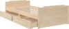 A light wood bed frame with three drawers underneath, shown from a diagonal angle against a white background. Produktbild-Vorschau