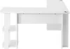 A white L-shaped desk with shelves. Produktbild-Vorschau