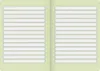 An open notebook with lined pages on a light green background. Produktbild-Vorschau