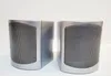 Two silver speakers are placed side-by-side on a white surface against a white background. Produktbild-Vorschau